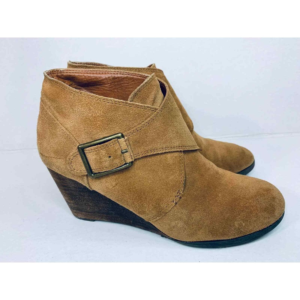 Lucky Brand Womens Honey Brown Suede Wedge Slip on Boot 3"Heel Size 7.5